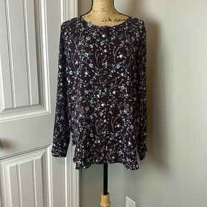 LOFT Floral Blouse - Dark Purple and Light Blue